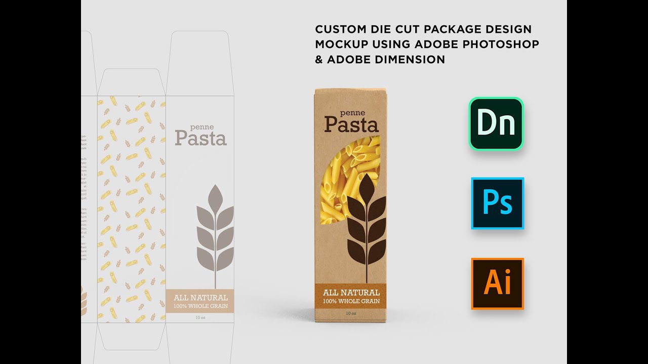 Custom Die-cut Package Design Mockup Using Adobe Photoshop & Adobe Dimension