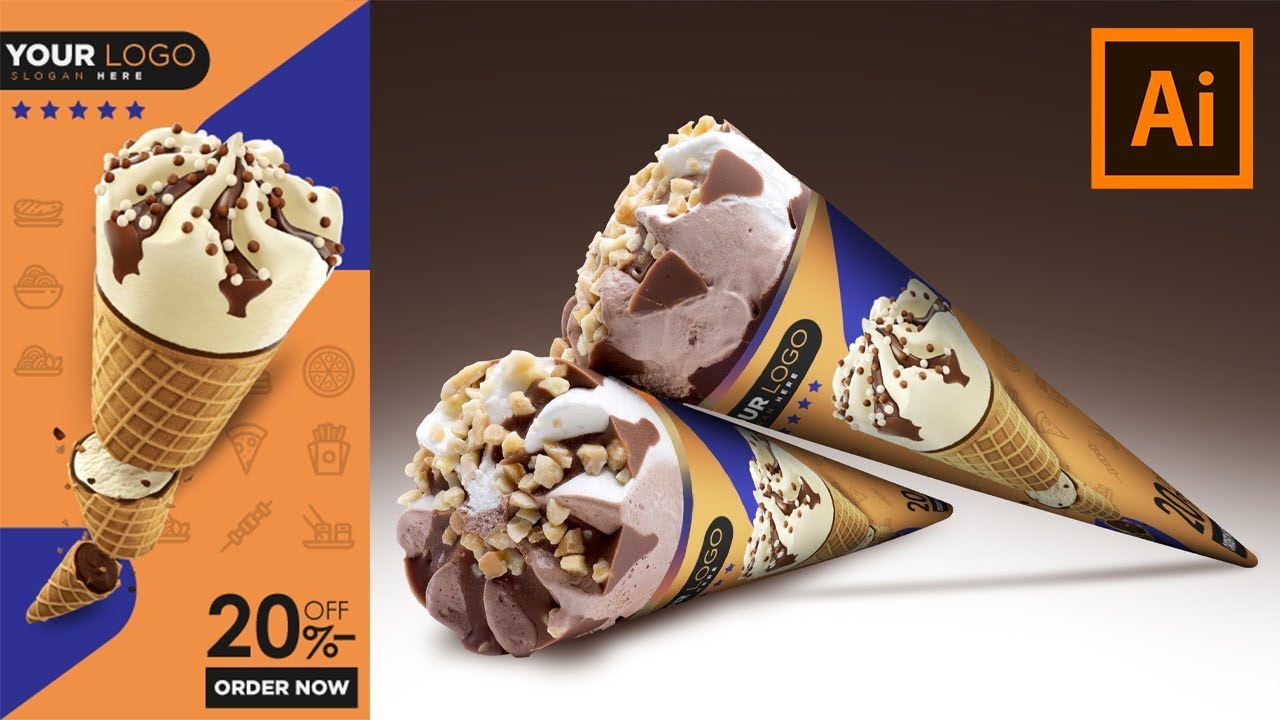 Ice cream Banner Design in Adobe Photoshop CC | Product Packaging Design Tutorial in Illustrator |
