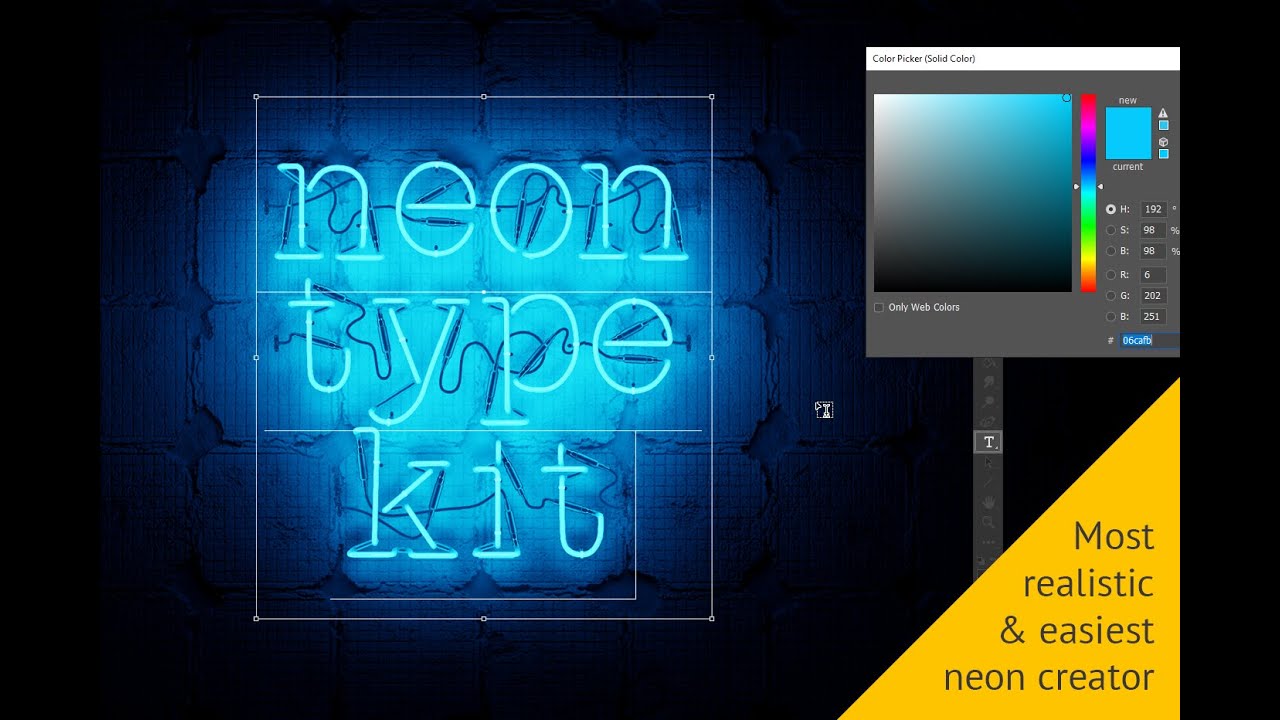 Realistic neon text in Adobe Photoshop tutorial