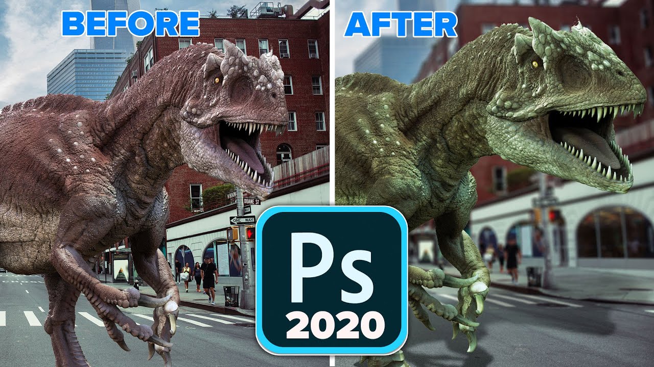 Photoshop 2020 New Features: Warping a dinosaur + Shadow