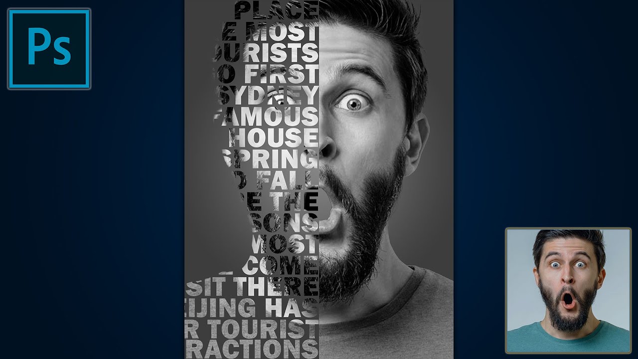 How to create text portrait in any photo in Photoshop - Adobe Photoshop Tutorial