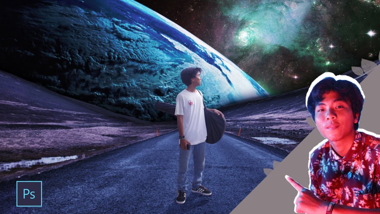 Tutorial cara mengedit background tema luar angkasa (manipulasi) - Adobe Photoshop