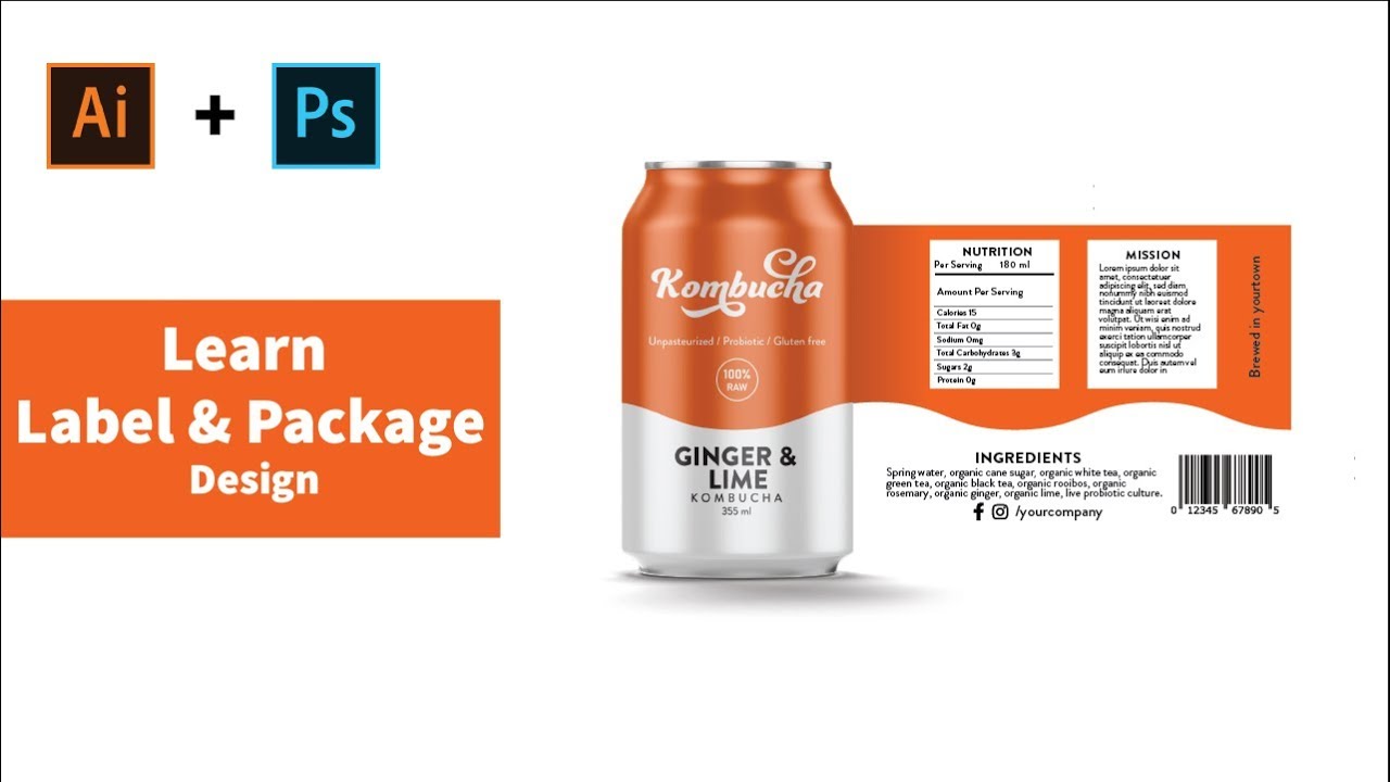 Package design tutorial label design Kombucha drink Illustrator & Photoshop