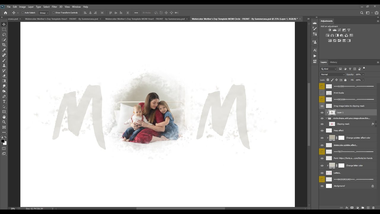 How to Edit a Watercolor Photo Template in Photoshop and Photoshop Elements - Editing Tutorial