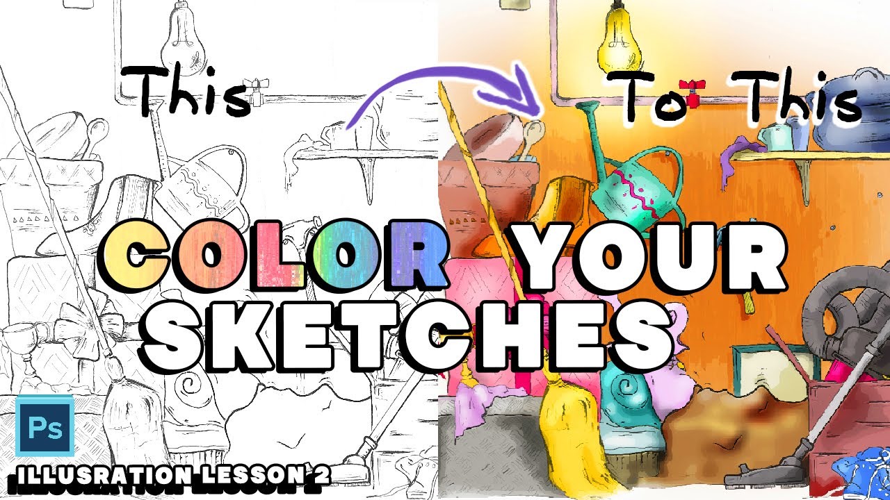 How to color in sketches digitally - using Adobe Photoshop // Illustration series, lesson 2.