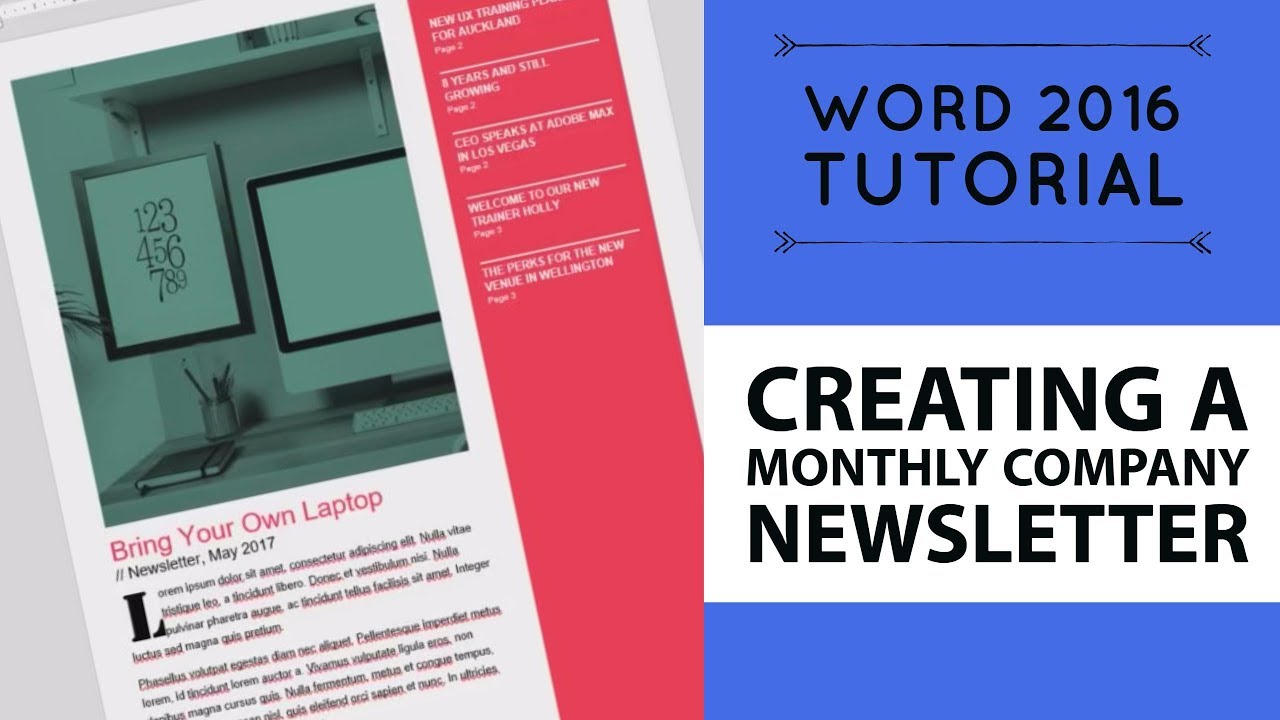 Creating a monthly company newsletter - Word 2016 Tutorial [11/52]