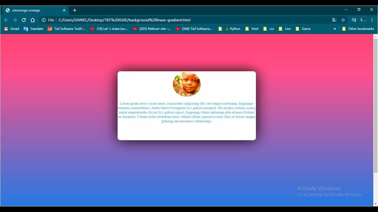 linear-gradient css with Box Content and Avatar Image  #Html #Css Tutorial