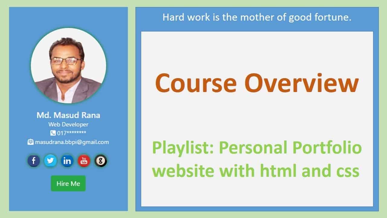 Personal Portfolio website with html and css - course overview.