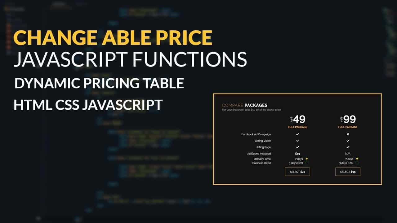 CHANGE ABLE PRICE JAVASCRIPT FUNCTIONS | Dynamic pricing table html css javascript