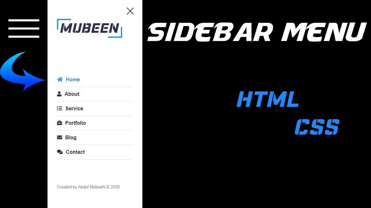 SideBar menu with animated Text using HTML and CSS