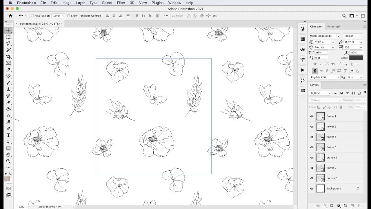 Pattern Preview in Photoshop 2021 - Create a grid repeat pattern tutorial