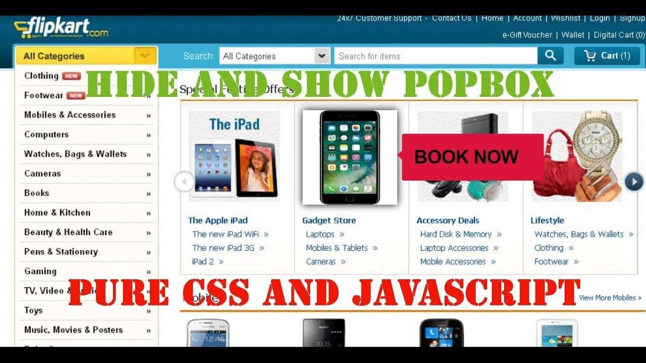 hide and show pop-up box using html, css and javascript