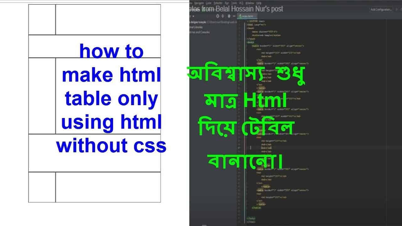 how to make  html table only using html without css | css ছাড়া টেবিল তৈরি। Bangla Tutorial