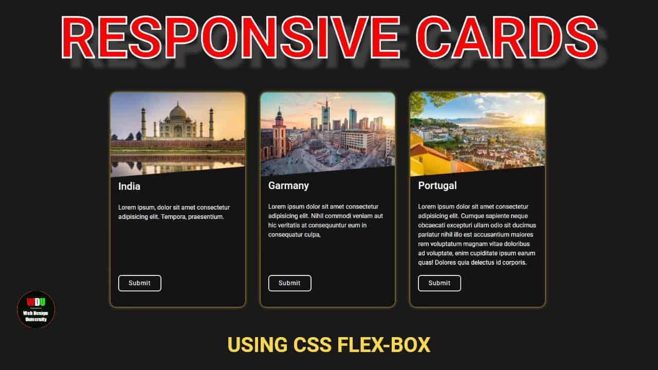 Responsive Cards Using Flex Box || Pure HTML and CSS Tutorial || WDU