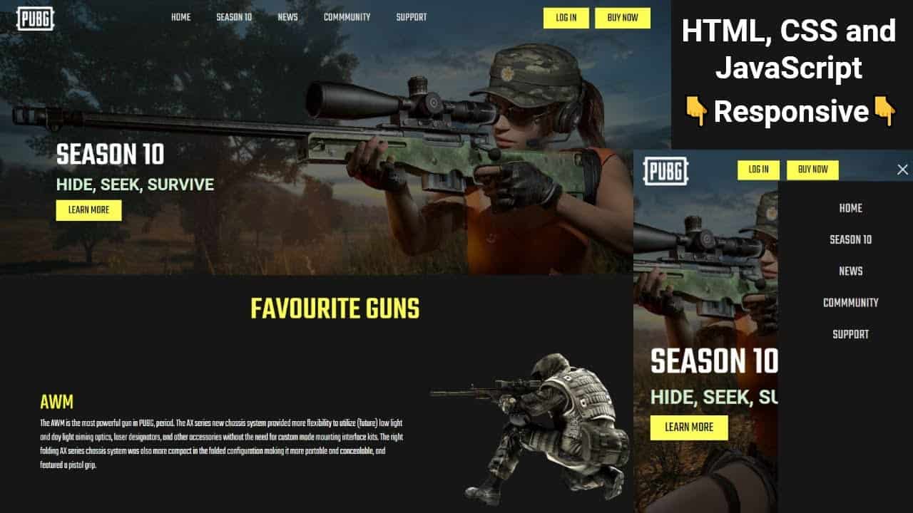 Create A Responsive Website | PUBG MOBILE Website | Responsive Navbar | Using HTML CSS JavaScript