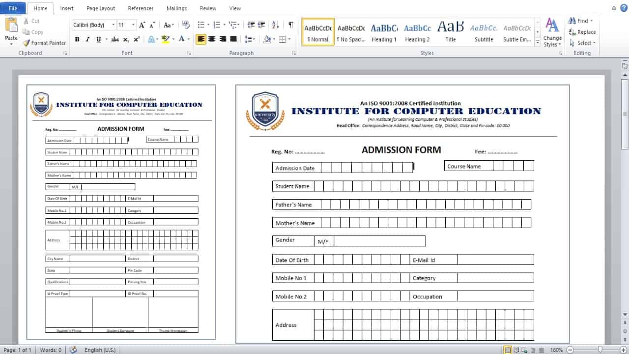 MS Word Tutorial : How to create admission form for school, college and coaching institute