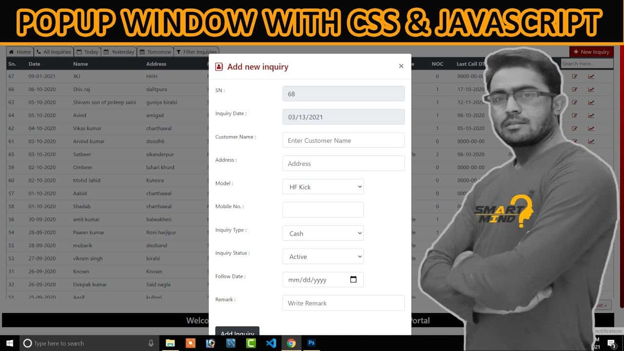 How to create a Popup Window or box and trigger by a button with CSS and Javascript Smart Mind