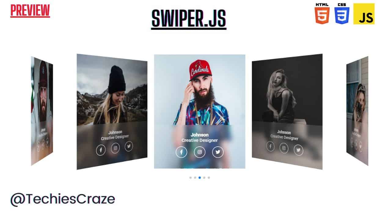 PREVIEW | Profile Cards Slider using swiperjs  using HTML & CSS | TechiesCraze