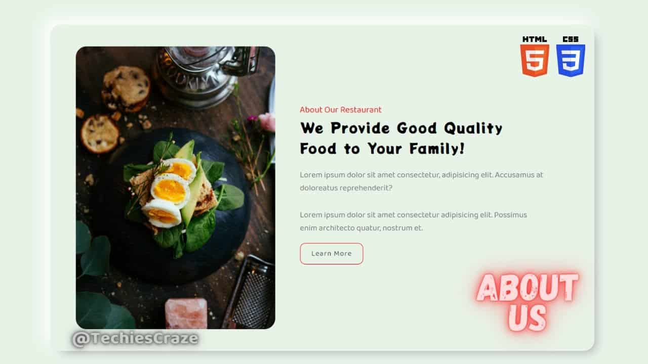 Restaurant Website About Us Section using HTML & CSS | TechiesCraze