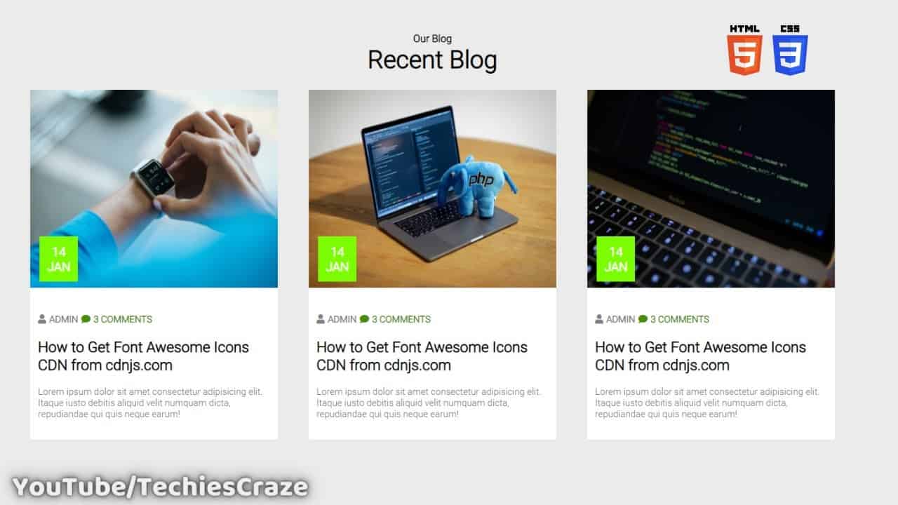 Responsive Blog Cards For a Blog Website using HTML & CSS | TechiesCraze