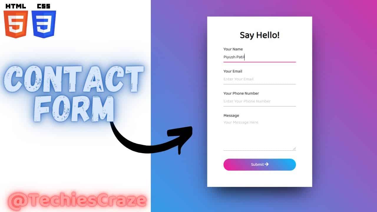 Contact Form with Gradient Background using HTML & CSS | TechiesCraze