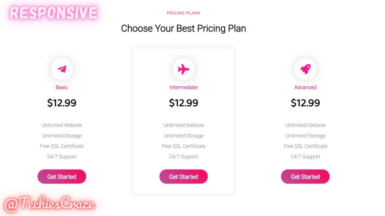 Responsive Pricing Cards with Gradient Buttons using HTML & CSS | TechiesCraze