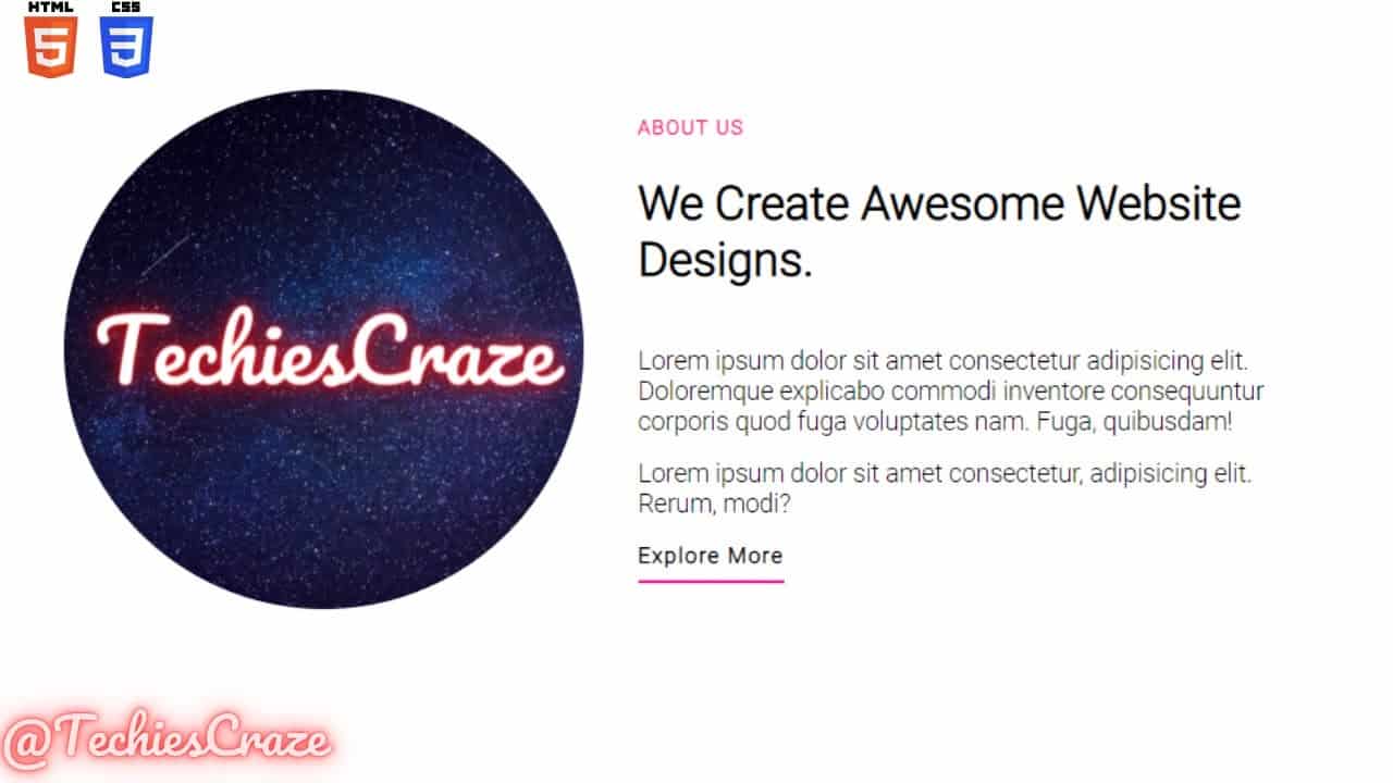 Simple About Us Section Of Website using HTML & CSS | TechiesCraze