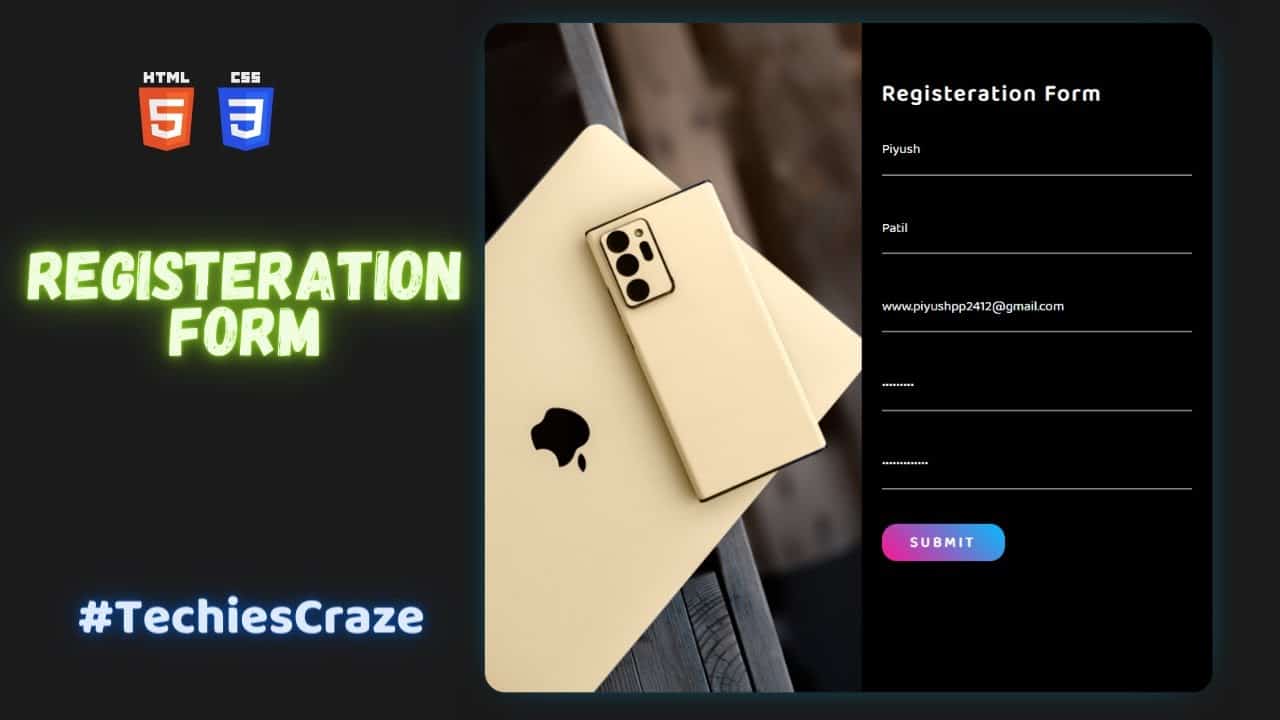 Registeration Form with Black Theme and Neon Texts using HTML & CSS | TechiesCraze