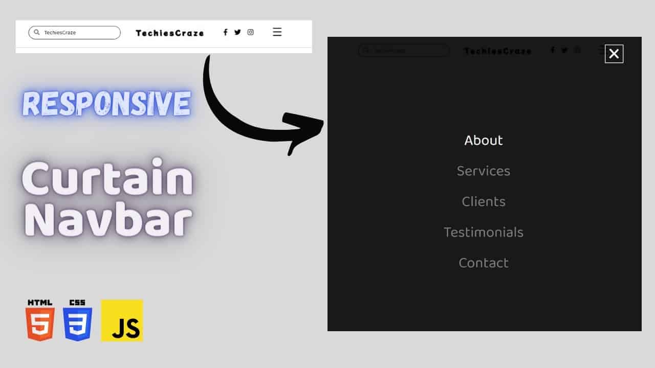 Responsive Navbar with Curtain Menu using HTML, CSS & JavaScript | TechiesCraze