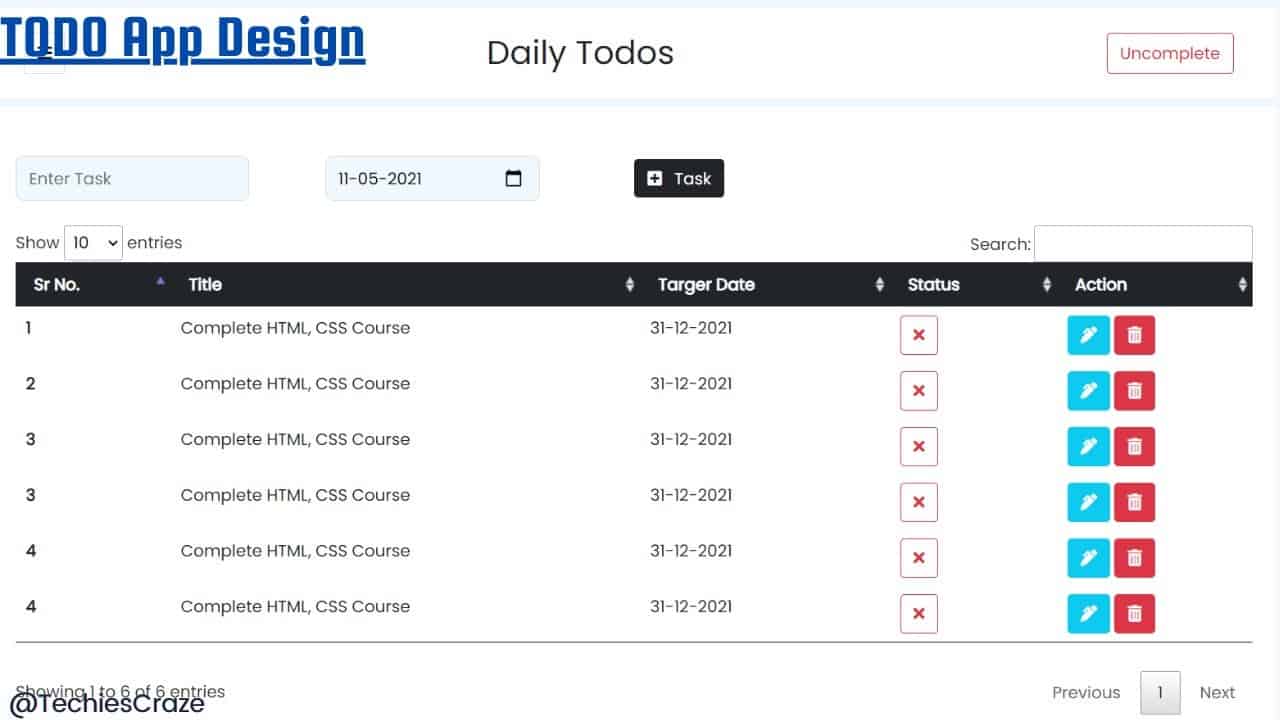 How to make Responsive TODO App design using HTML, CSS & Bootstrap | TechiesCraze