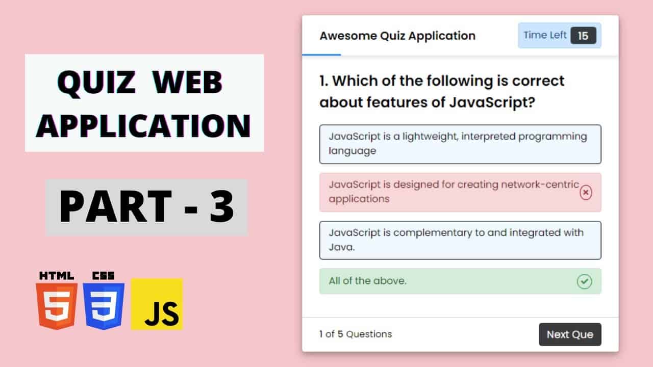 Create a Quiz App with Timer Using HTML CSS & JavaScript || Quiz App Using JavaScript || (Part 3)
