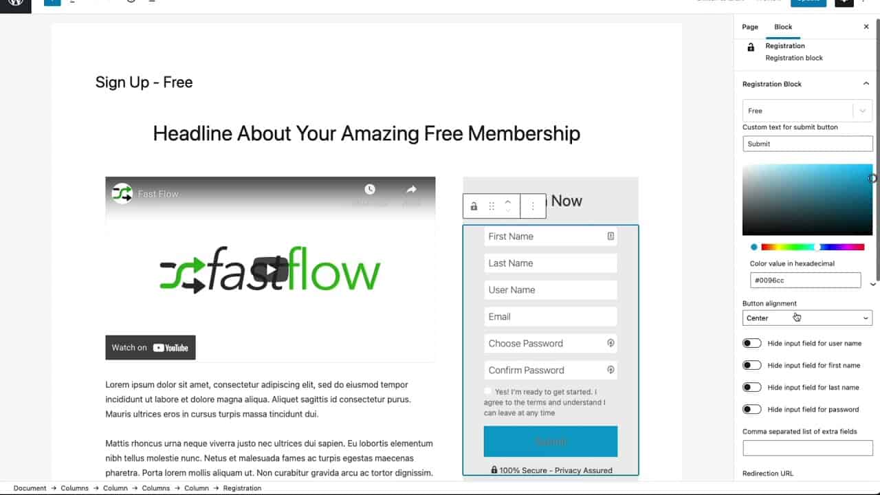 Free Membership Settings - Fast Member WordPress Membership Plugin