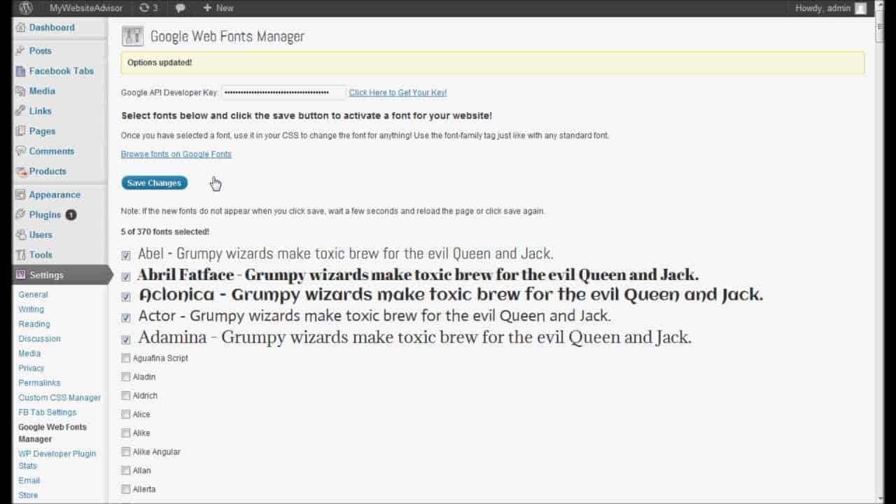 Google Web Fonts Manager Plugin for WordPress