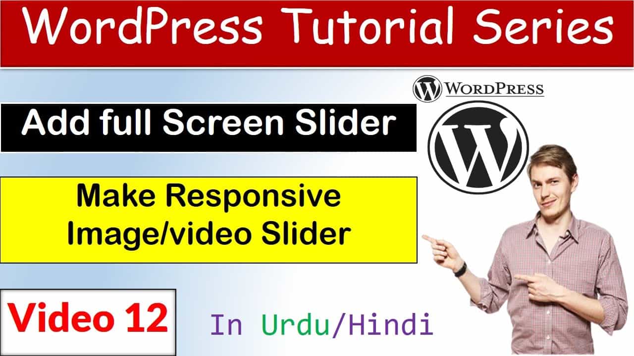 WordPress tutorial part 12 | how to add full screen slider | add full width image slider  wordpress