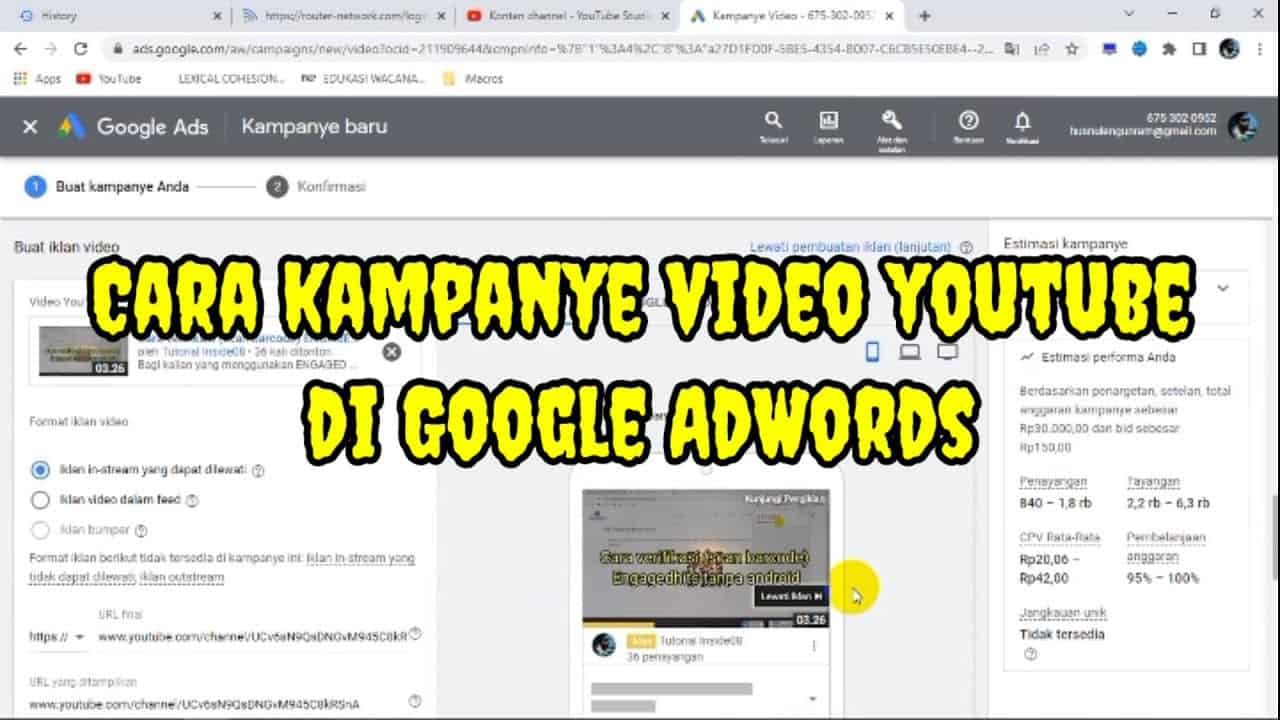 Cara kampanye video youtube di Google AdWords