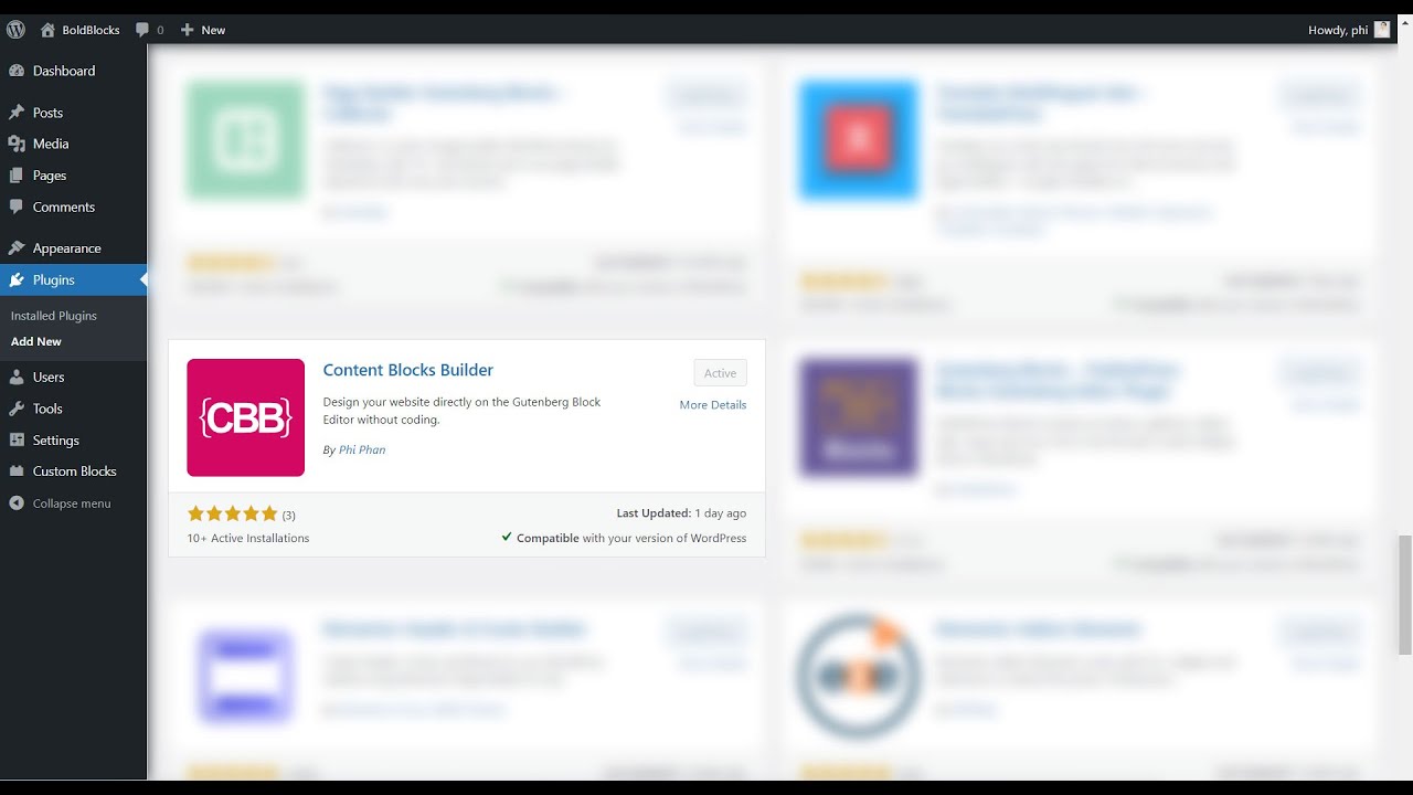 How to install the CBB plugin from wp.org - Content Blocks Builder - WordPress Gutenberg