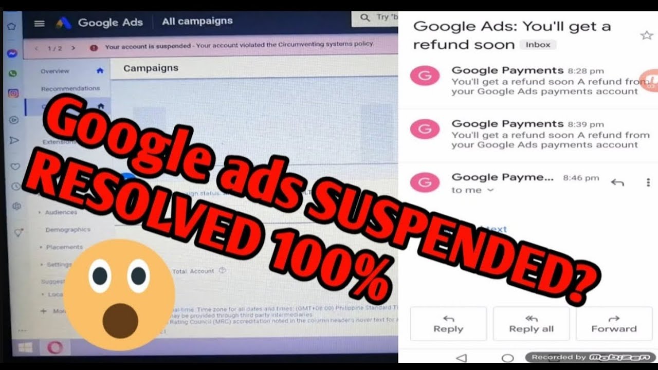 GOOGLE ADS SUSPENDED RESOLVED 100% EASY   GET REFUND 1 week  GoogleAdsense  #GOOGLEADS #Google
