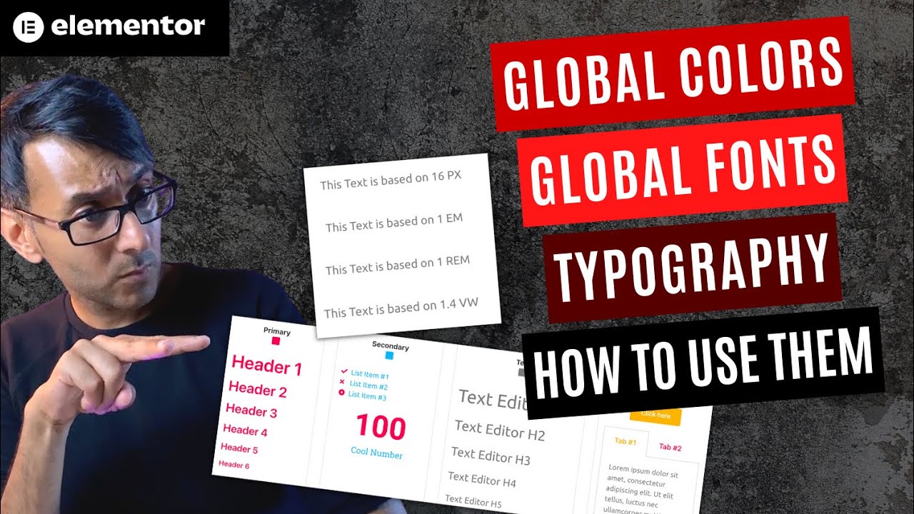Global Color - Global Fonts - Typography - Root HTML REM - Elementor Wordpress Tutorial