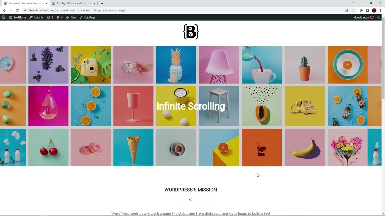 How to add infinite scrolling background image animation loop in Gutenberg using CBB Pro - WordPress