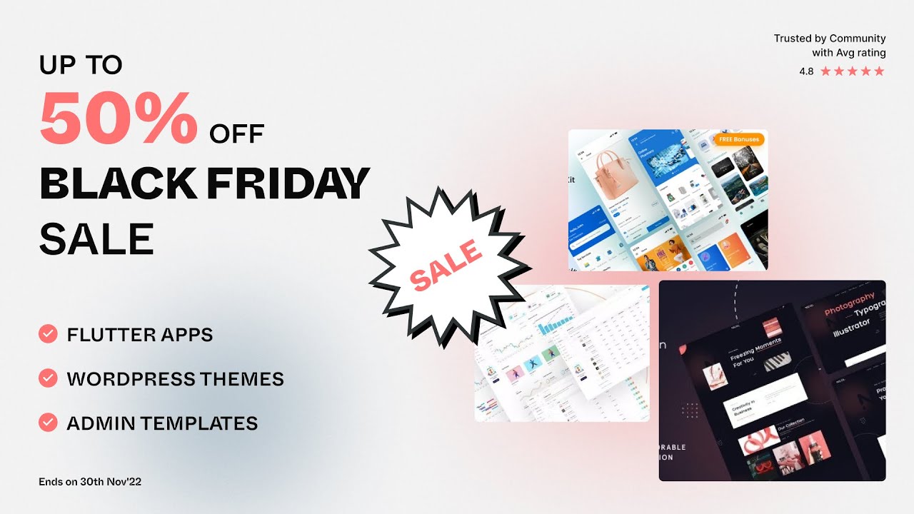 Iqonic Black Friday Sale 2022 - Upto 50% OFF on Flutter Apps, WordPress Themes & More | IqonicDesign